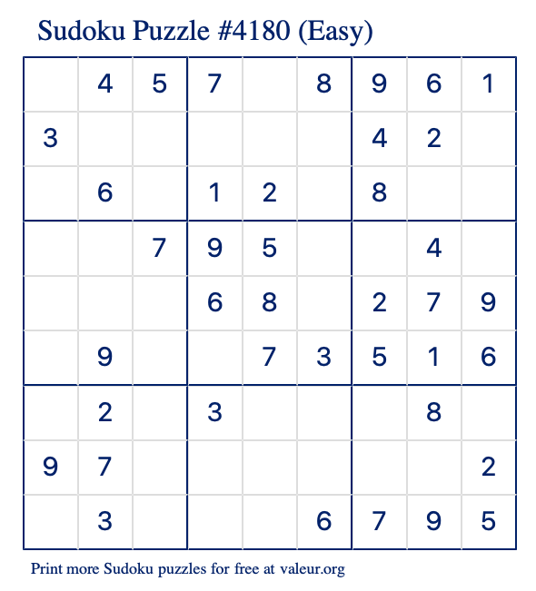 Free Printable Easy Sudoku Puzzle number 4180