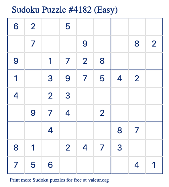 Free Printable Easy Sudoku Puzzle number 4182