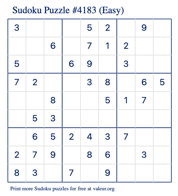 Free Printable Easy Sudoku Puzzle number 4183