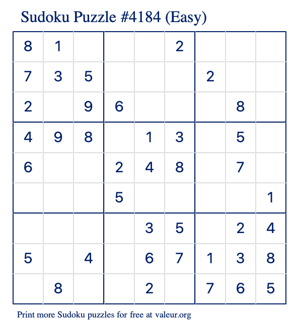 Free Printable Easy Sudoku Puzzle number 4184