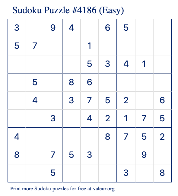 Free Printable Easy Sudoku Puzzle number 4186