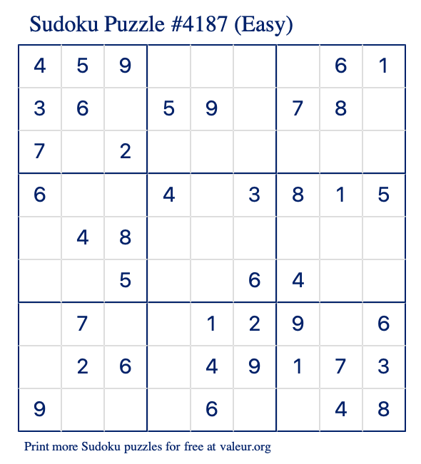 Free Printable Easy Sudoku Puzzle number 4187