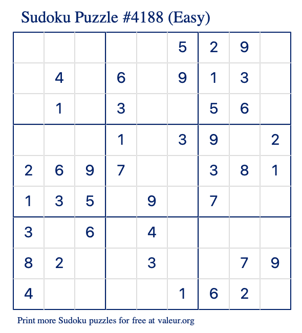 Free Printable Easy Sudoku Puzzle number 4188