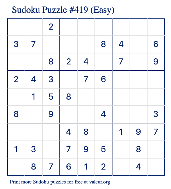 Free Printable Easy Sudoku With The Answer 419