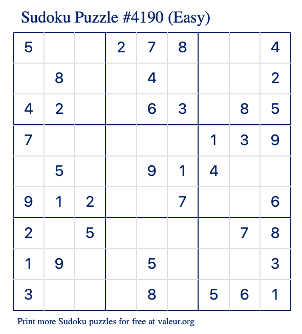 Free Printable Easy Sudoku Puzzle number 4190