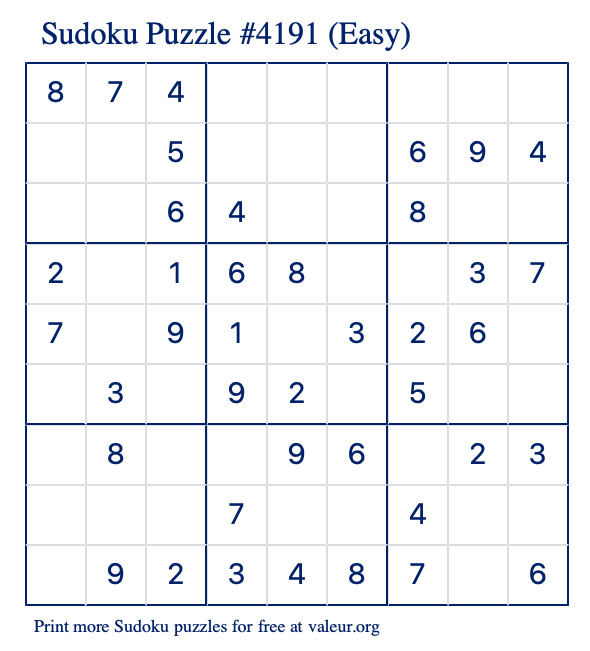 Free Printable Easy Sudoku Puzzle number 4191
