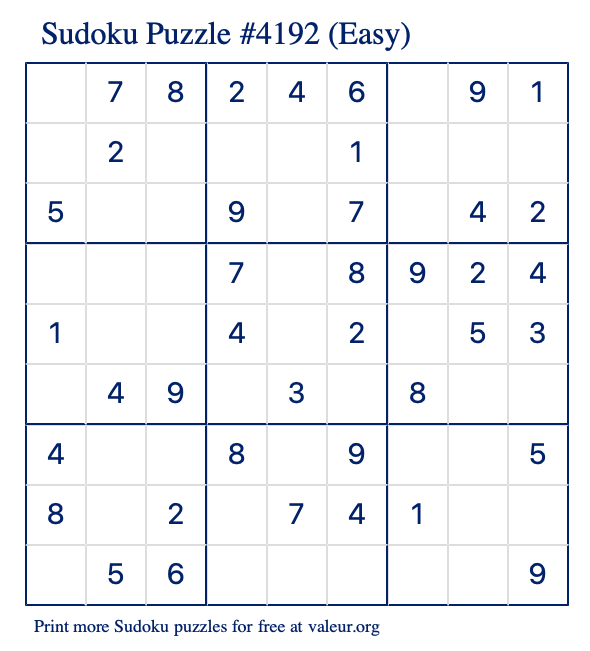 Free Printable Easy Sudoku Puzzle number 4192