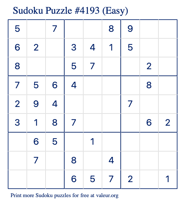 Free Printable Easy Sudoku Puzzle number 4193