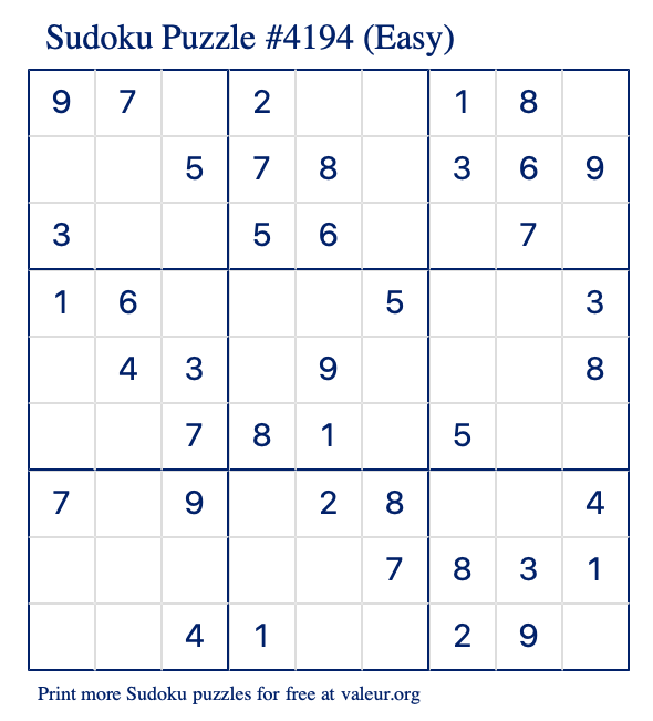 Free Printable Easy Sudoku Puzzle number 4194