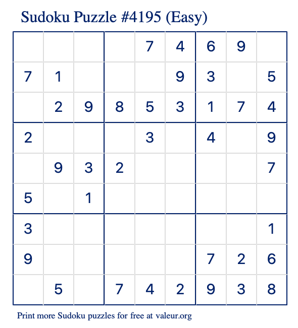 Free Printable Easy Sudoku Puzzle number 4195