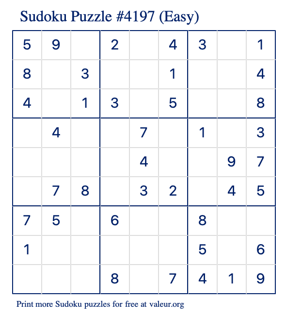 Free Printable Easy Sudoku Puzzle number 4197