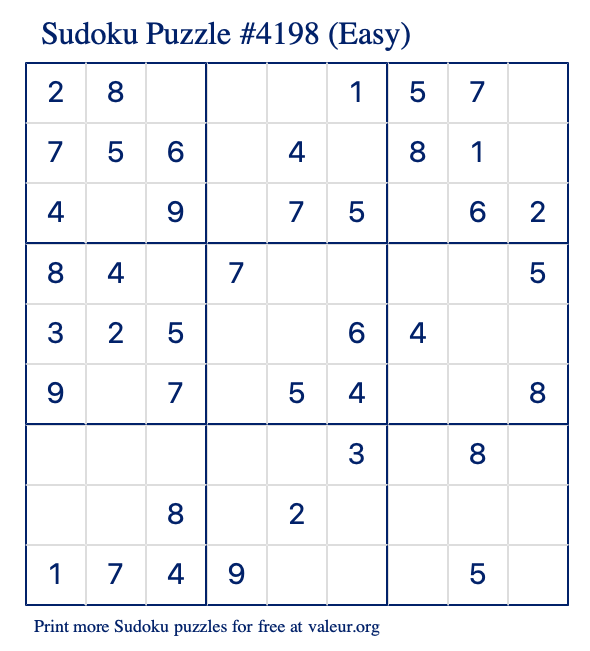 Free Printable Easy Sudoku Puzzle number 4198