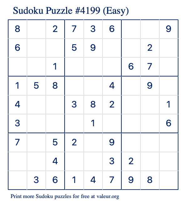 Free Printable Easy Sudoku Puzzle number 4199