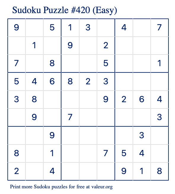 Free Printable Easy Sudoku Puzzle number 420