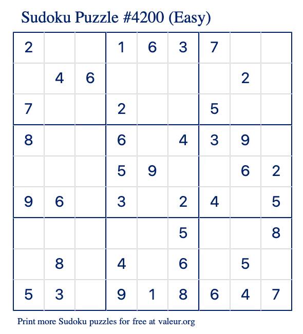 Free Printable Easy Sudoku Puzzle number 4200