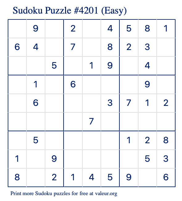 Free Printable Easy Sudoku Puzzle number 4201