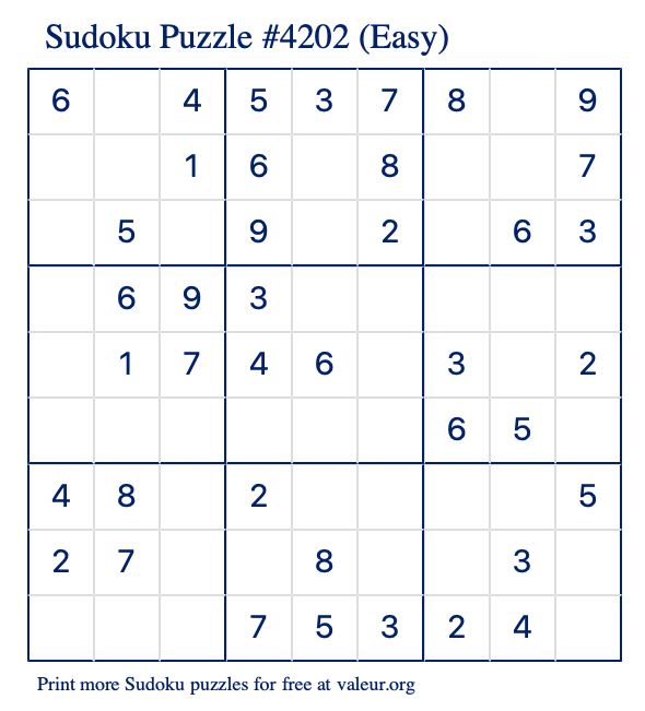 Free Printable Easy Sudoku Puzzle number 4202
