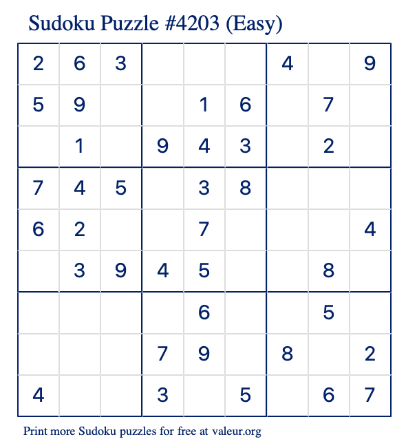 Free Printable Easy Sudoku Puzzle number 4203