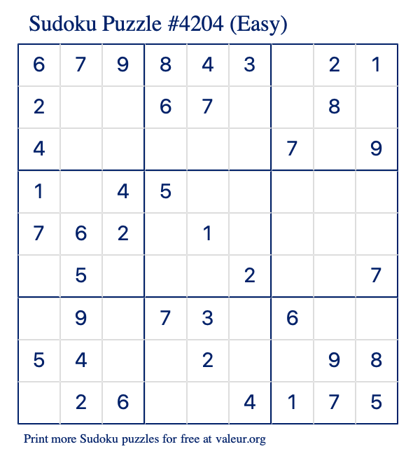 Free Printable Easy Sudoku Puzzle number 4204