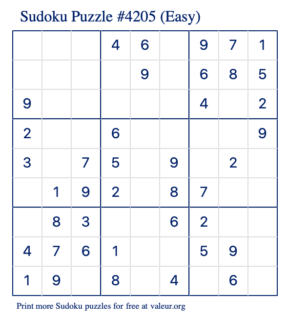 Free Printable Easy Sudoku Puzzle number 4205