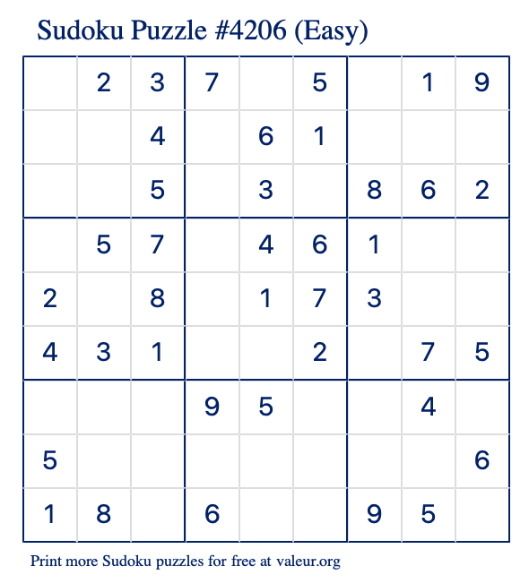 Free Printable Easy Sudoku Puzzle number 4206