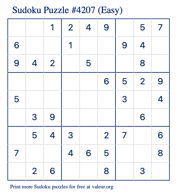 Free Printable Easy Sudoku Puzzle number 4207