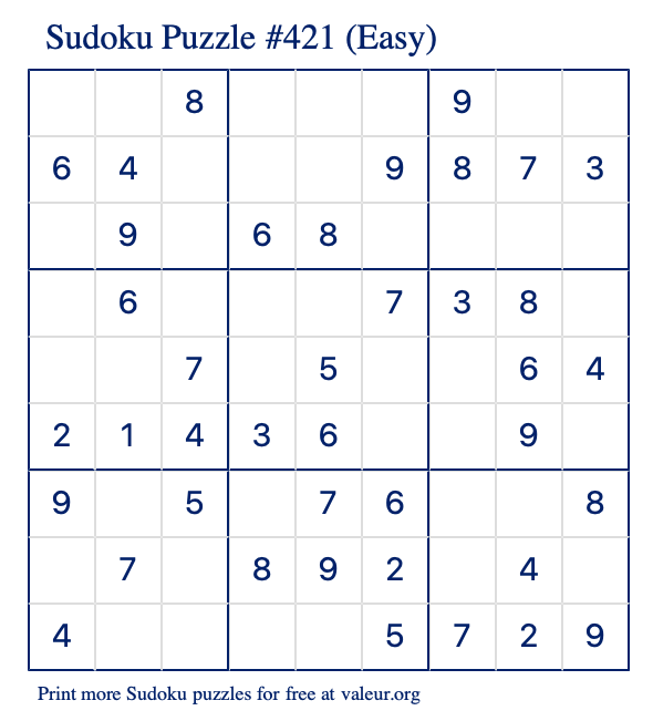 Free Printable Easy Sudoku Puzzle number 421