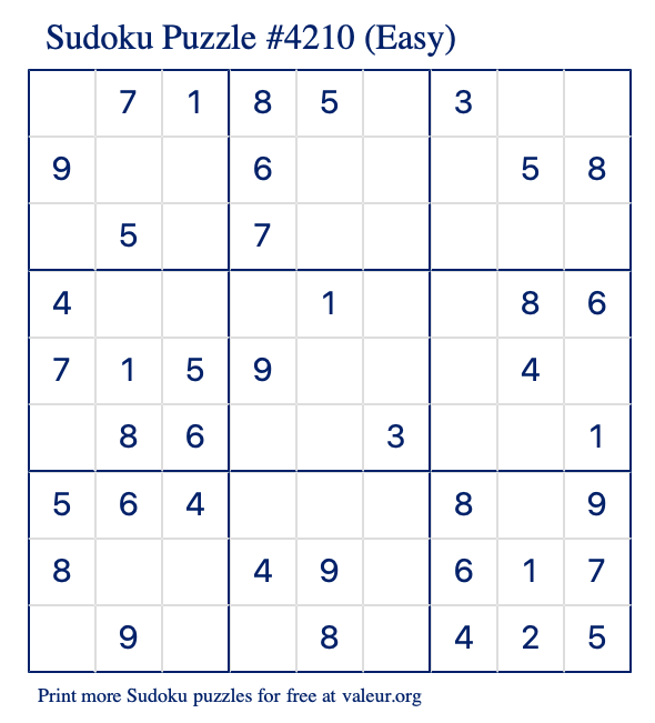Free Printable Easy Sudoku Puzzle number 4210