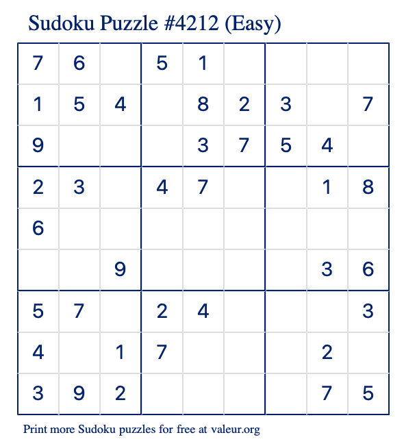 Free Printable Easy Sudoku Puzzle number 4212