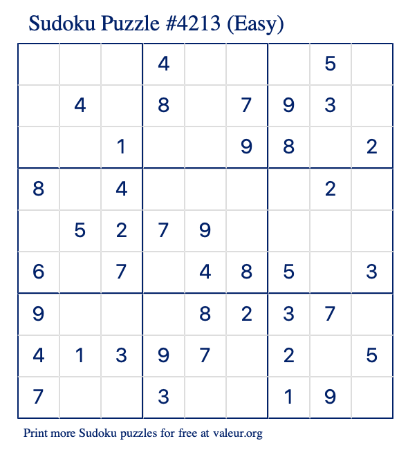 Free Printable Easy Sudoku Puzzle number 4213