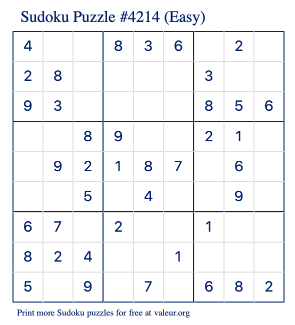 Free Printable Easy Sudoku Puzzle number 4214