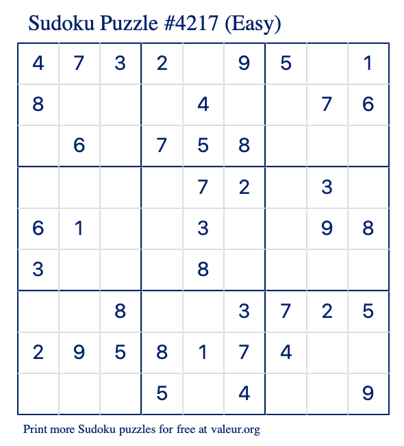Free Printable Easy Sudoku Puzzle number 4217
