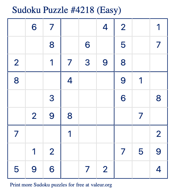 Free Printable Easy Sudoku Puzzle number 4218