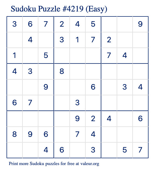 Free Printable Easy Sudoku Puzzle number 4219