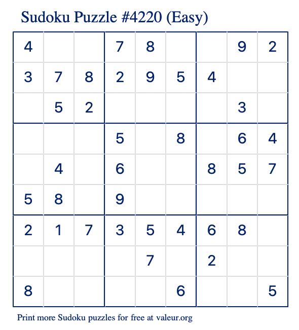 Free Printable Easy Sudoku Puzzle number 4220