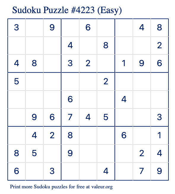 Free Printable Easy Sudoku Puzzle number 4223