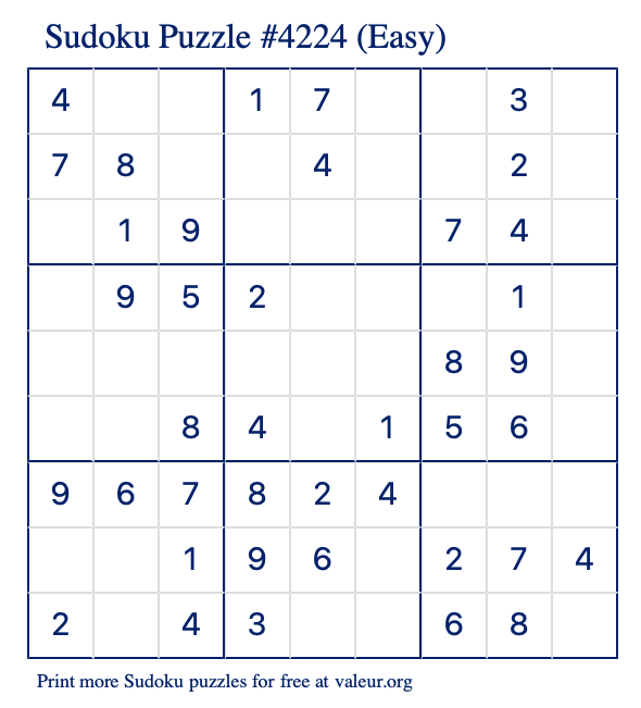 Free Printable Easy Sudoku Puzzle number 4224