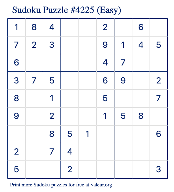 Free Printable Easy Sudoku Puzzle number 4225
