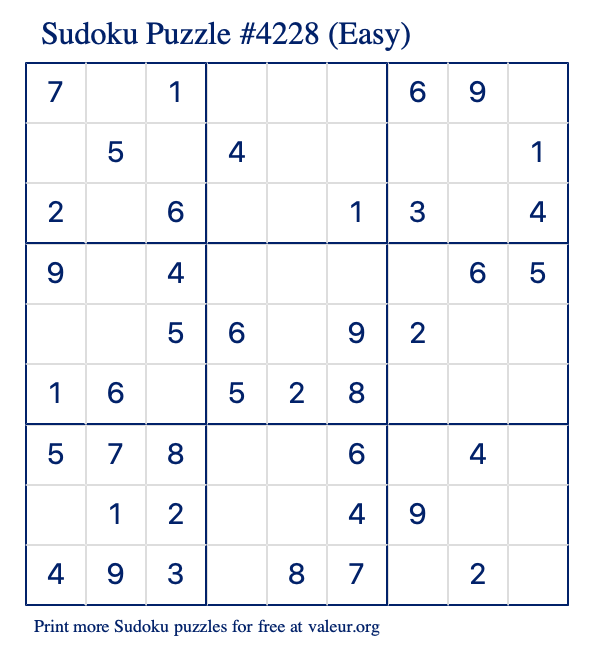 Free Printable Easy Sudoku Puzzle number 4228