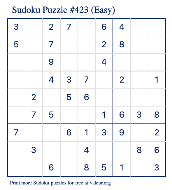 Free Printable Easy Sudoku Puzzle number 423