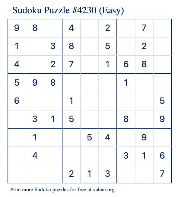 Free Printable Easy Sudoku Puzzle number 4230