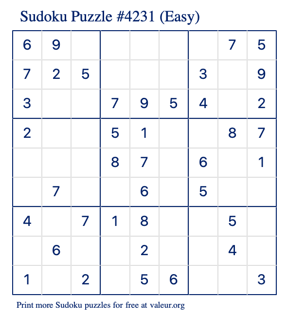 Free Printable Easy Sudoku Puzzle number 4231