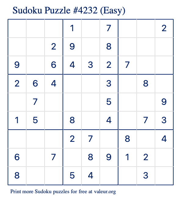 Free Printable Easy Sudoku Puzzle number 4232