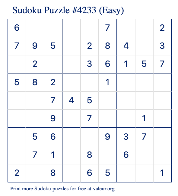 Free Printable Easy Sudoku Puzzle number 4233