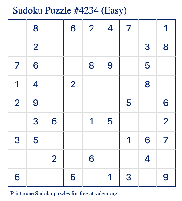 Free Printable Easy Sudoku Puzzle number 4234