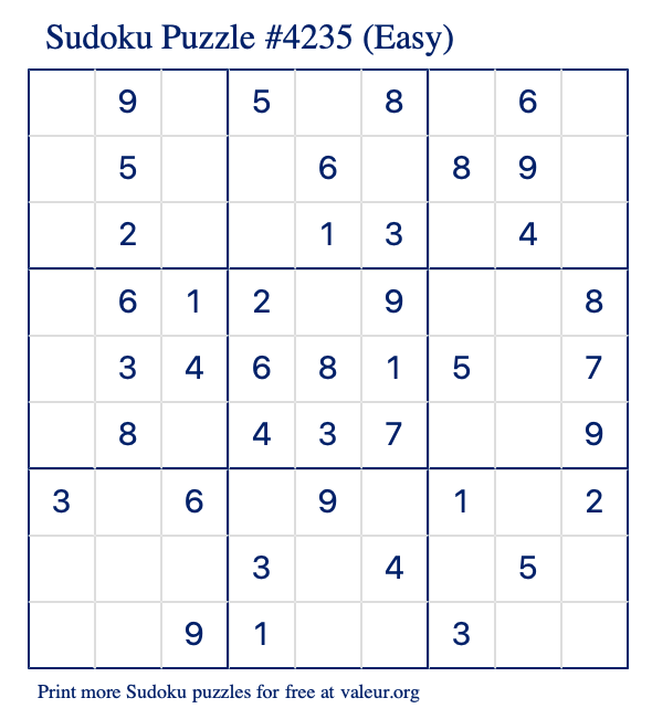 Free Printable Easy Sudoku Puzzle number 4235