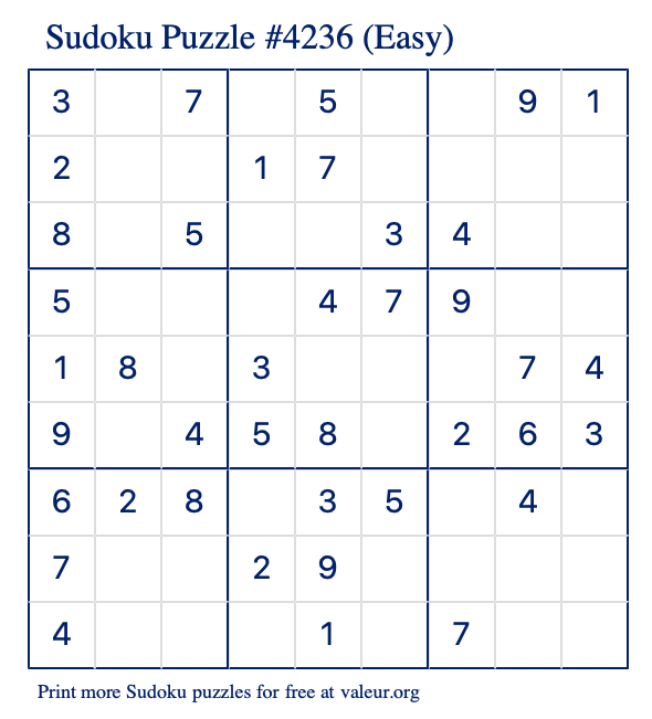 Free Printable Easy Sudoku Puzzle number 4236