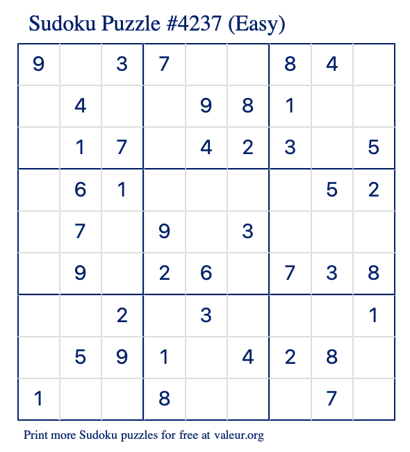 Free Printable Easy Sudoku Puzzle number 4237