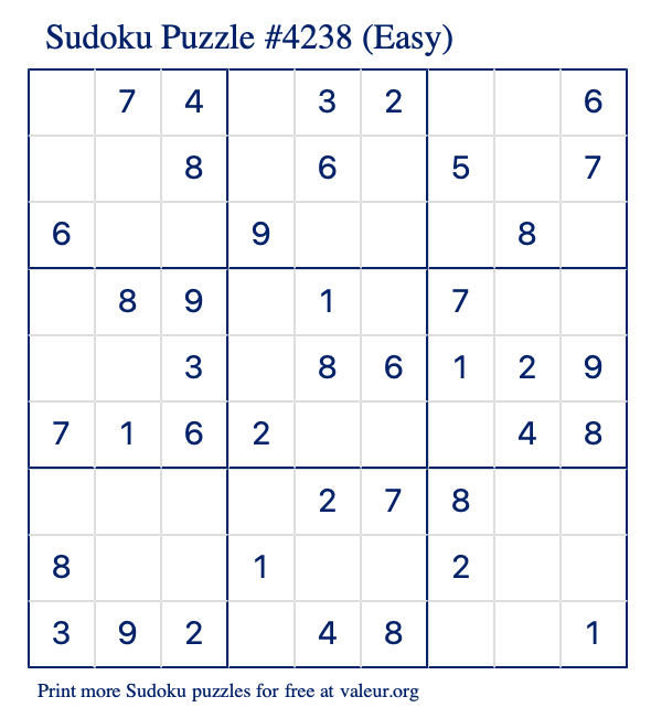 Free Printable Easy Sudoku Puzzle number 4238