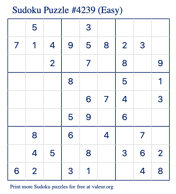Free Printable Easy Sudoku Puzzle number 4239